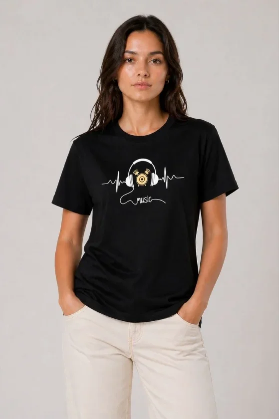 Girince 188677 Black Music Print T-Shirt