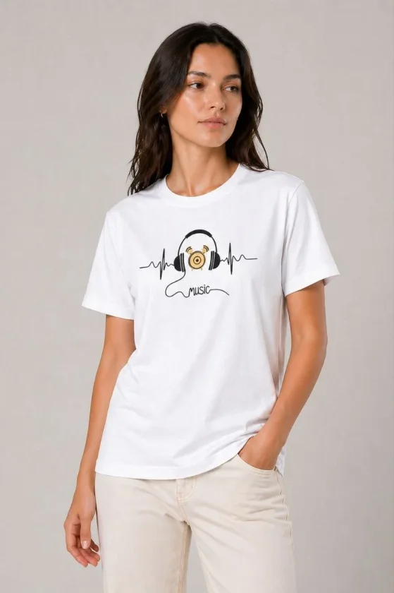 Girince 188676 White Music Print T-Shirt