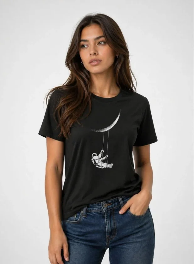 Girince 188620 Black Astronaut and Moon T-Shirt