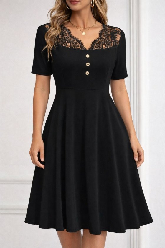 Girince 188098 Women's Short-Sleeve Lace V-Neck Dress