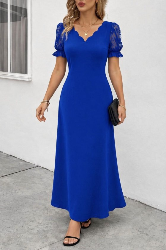 Girince 188026 Women's Short-Sleeve V-Neck Long Dress