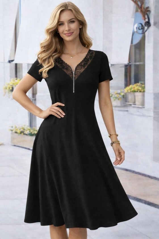 Girince 187995 Women's Short-Sleeve Lace V-Neck Dress