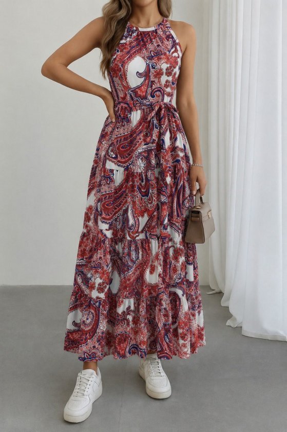 Girince 187986 Halter-Neck Patterned Maxi Dress