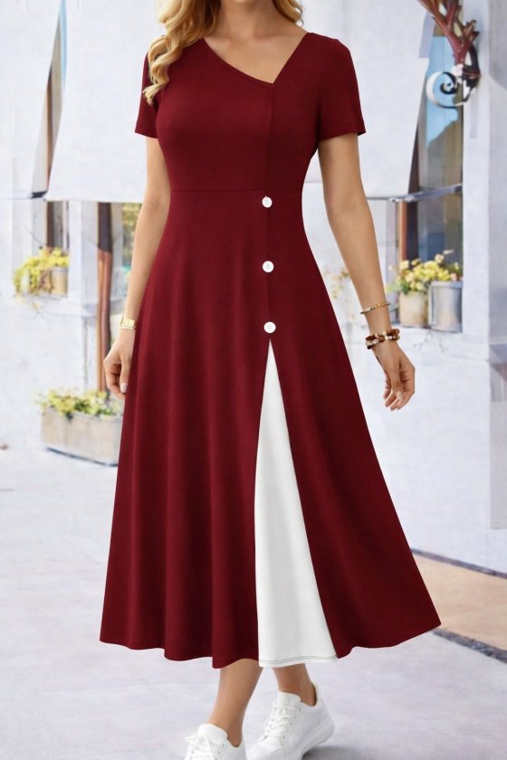 Girince 187975 Women's Short-Sleeve Midi Viscose Dress