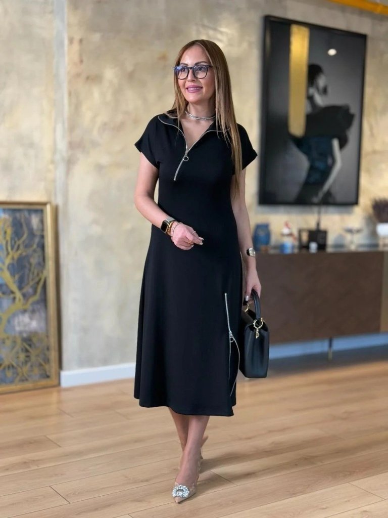 Girince 187533 Women's Short-Sleeve Zip Midi Dress