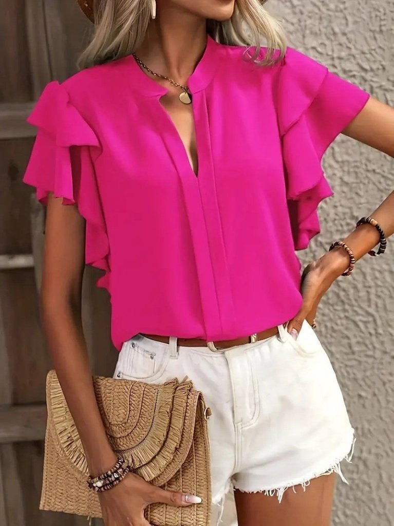 Girince 186821 Women's Short-Sleeve V-Neck Ruffle-Sleeve Dubai Blouse