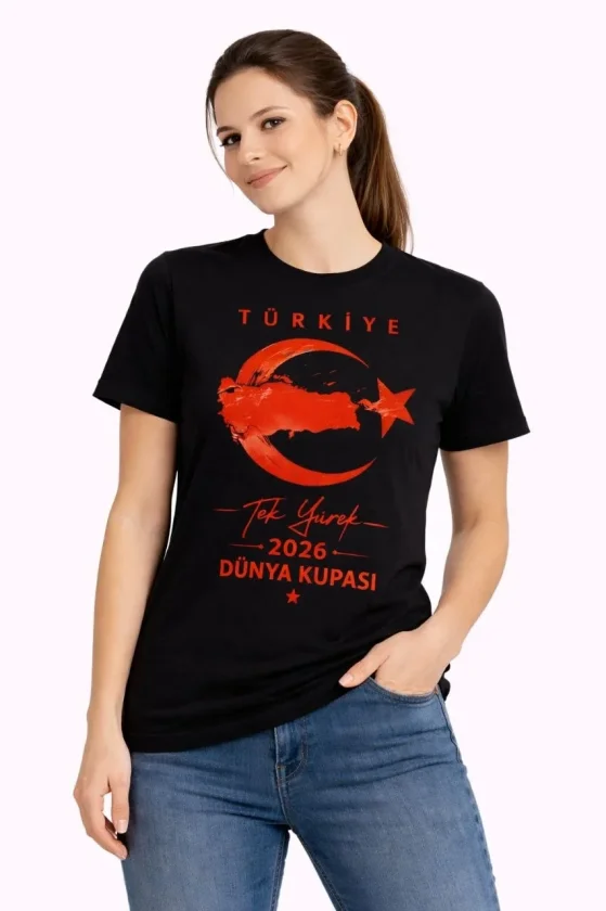 Girince 186736 Türkiye Moon and Star 2026 World Cup Fan T-Shirt - Black