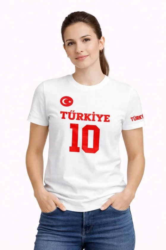 Girince 186733 Türkiye Star and Crescent Number 10 T-Shirt - White