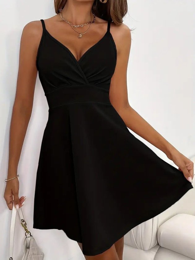 Girince 186186 Women's Short Crossover-Neck Crepe Dress