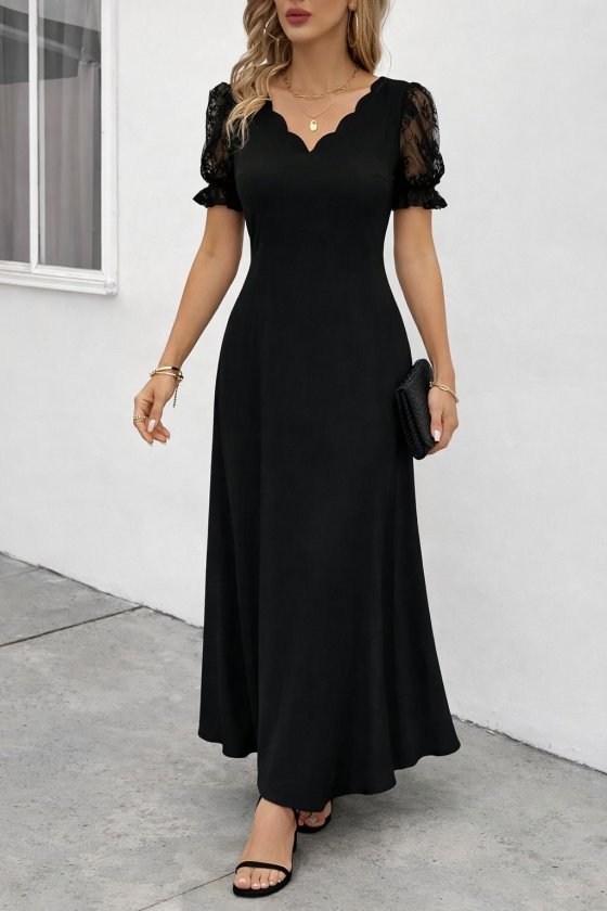 Girince 186089 Women's Short-Sleeve V-Neck Long Dress