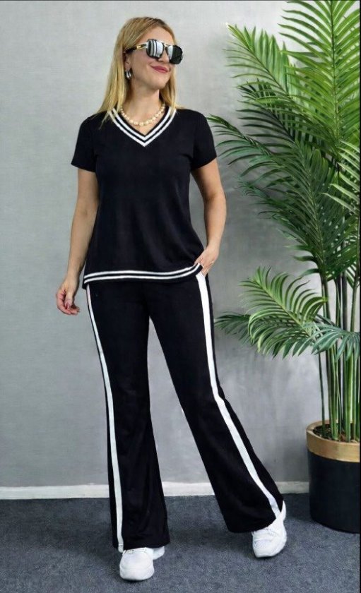 Girince 185697 Women's Short-Sleeve V-Neck Top and Trousers Set