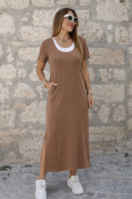 Girince 185564 Women's Short-Sleeve Long Viscose Dress