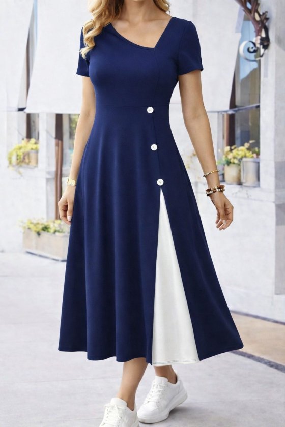 Girince 185401 Women's Short-Sleeve Midi Viscose Dress