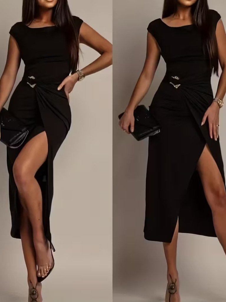 Girince 185055 Women's Short-Sleeve Geometric-Collar Modal Mini Dress