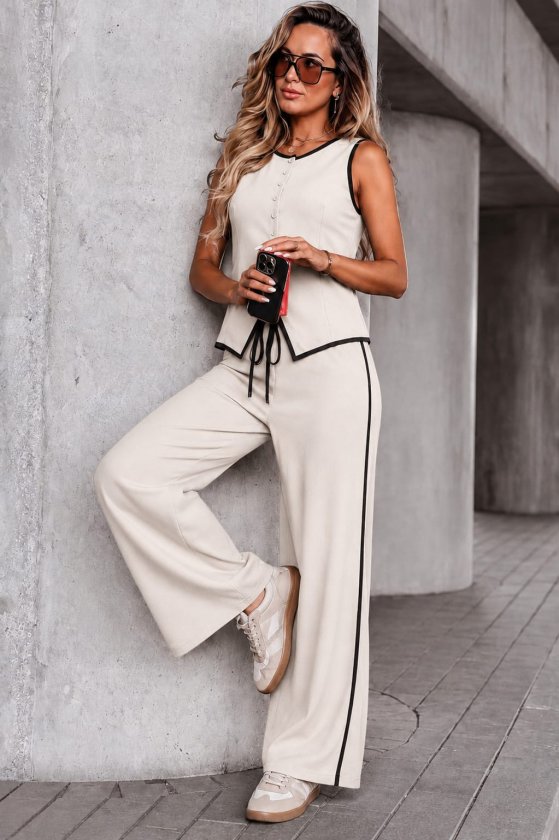 Girince 184930 Women's Sleeveless Button-Up Vest and Trousers Set