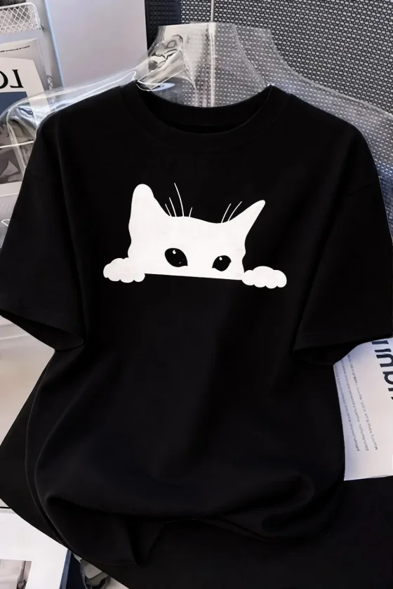 Girince 184748 Women’s Black Cat Graphic T-Shirt