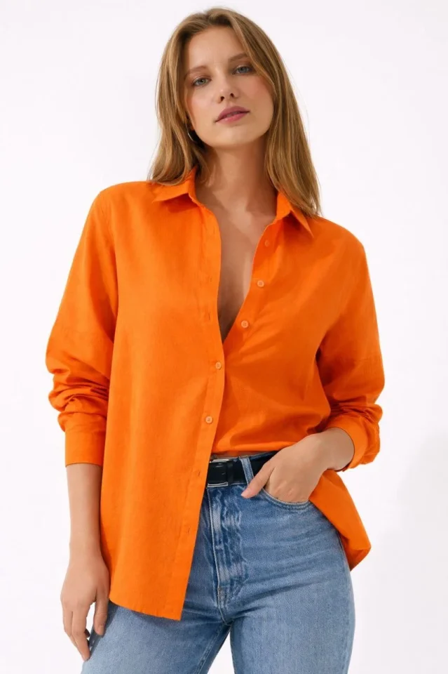 Girince 184568 Оранжевая женская рубашка с длинным рукавом