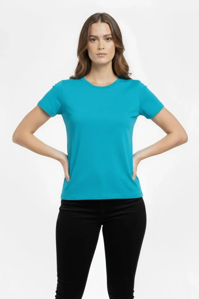 Girince 184435 Бирюзовая футболка с круглым вырезом Slim Fit