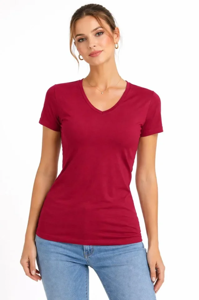 Girince 183957 Бордовое боди с V-образным вырезом, slim fit