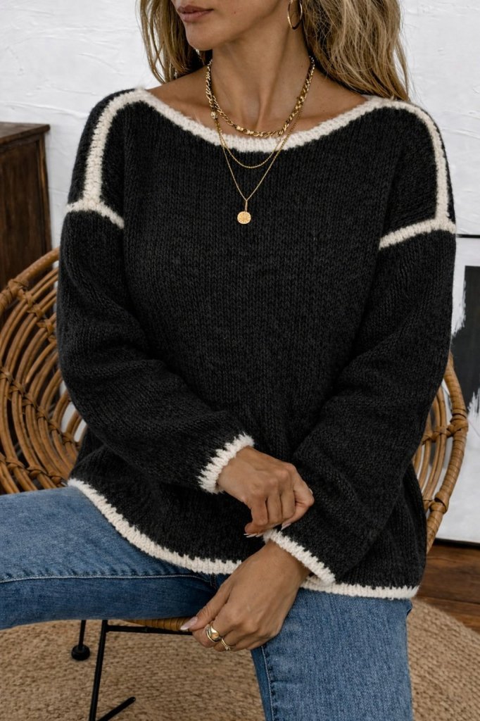 Girince 182943 Women's Long-Sleeve Boat-Neck Knit Blouse