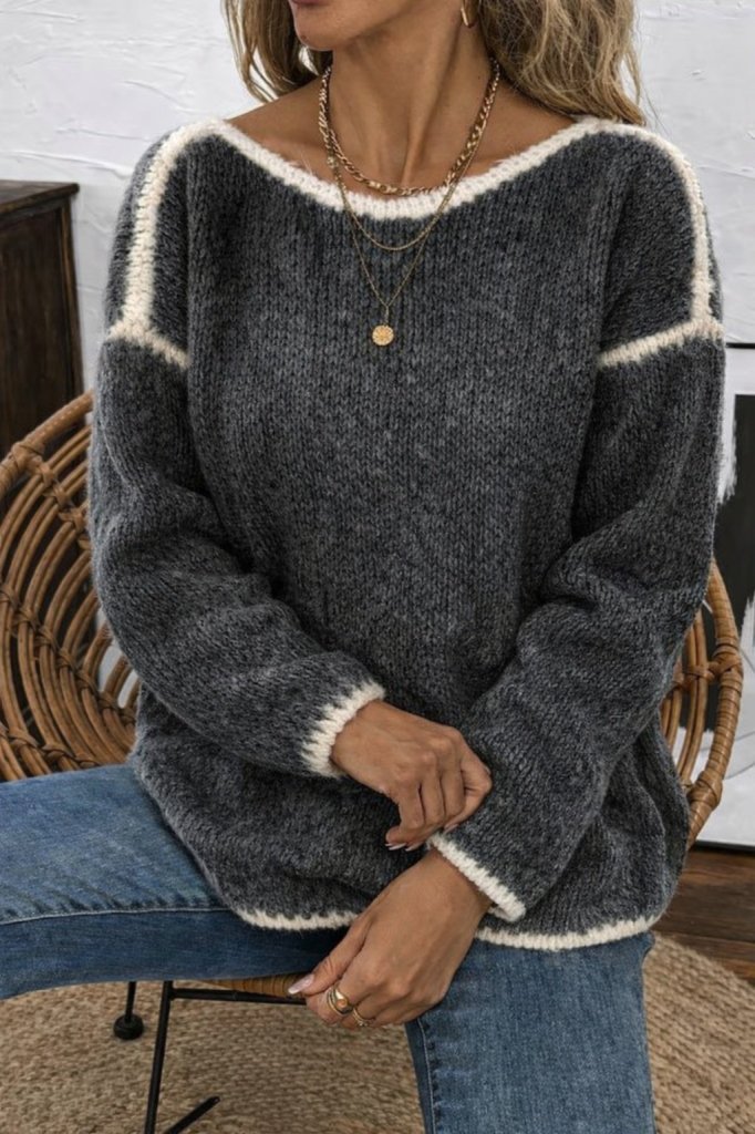 Girince 182942 Women's Long-Sleeve Boat-Neck Knit Blouse
