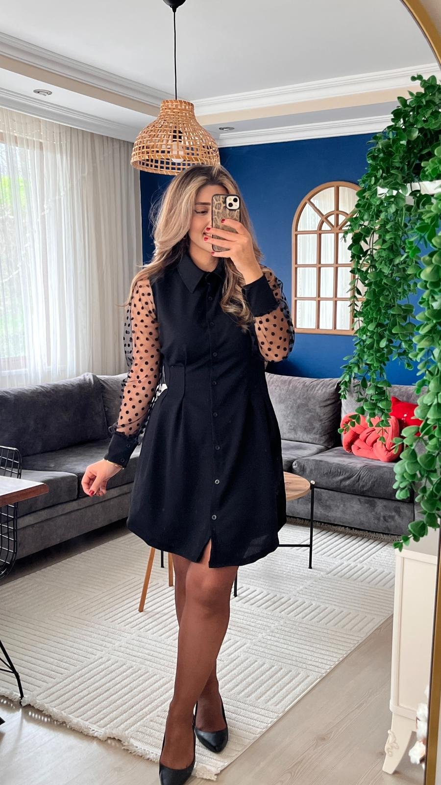 Girince 182919 Women's Long-Sleeve Collared Button-Front Mini Dress
