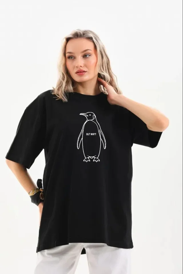 Girince 182737 Nihilist Penguin Black Oversized Crew Neck T-Shirt
