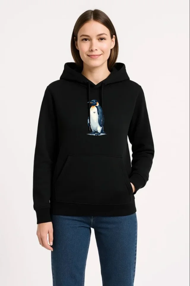 Oversize Hoodie - Sırt Baskılı Survivor Penguin Temalı, Felsefi Yazılı Kapüşonlu Sweatshirt - Siyah
