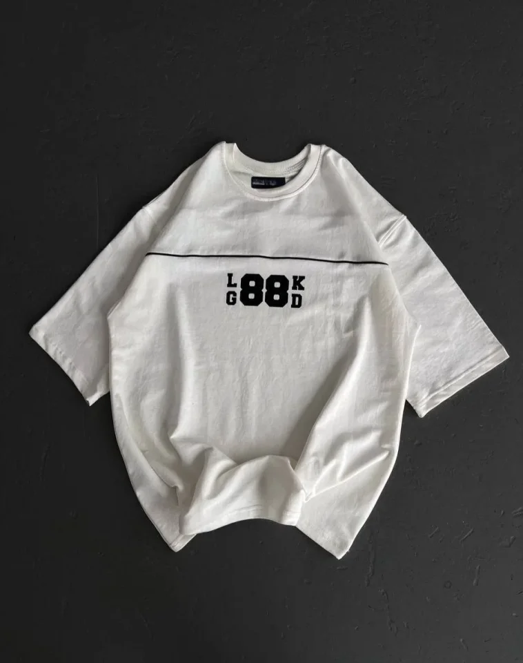 Girince 180607 Unisex Printed Oversized T-Shirt, White