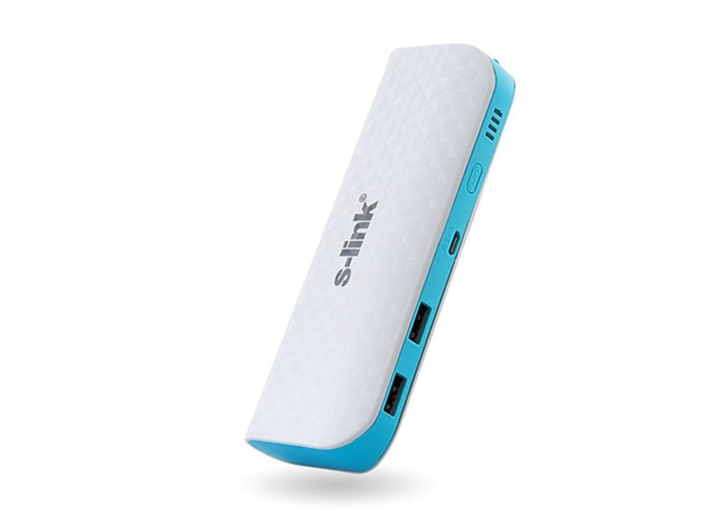 S-Link IP-8044 8000mAh Dual USB Power Bank, White/Blue
