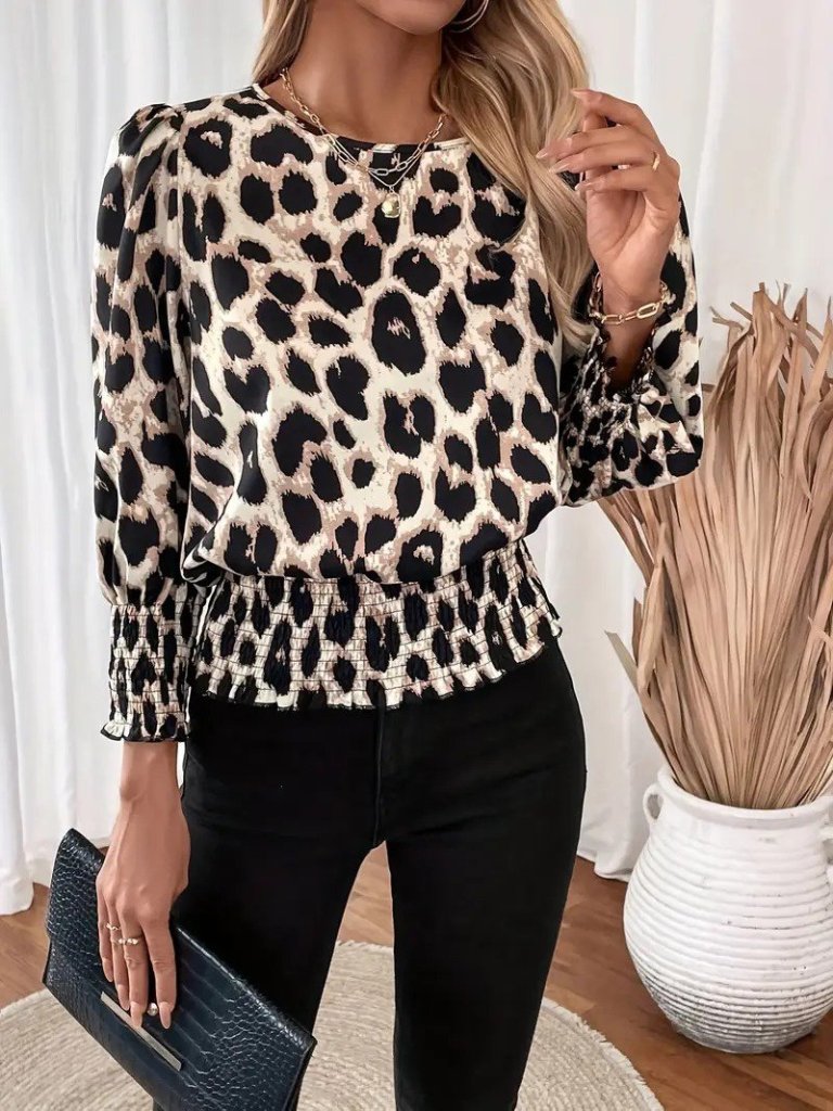 Girince 179905 Women's Long-Sleeve Leopard-Print Modal Blouse