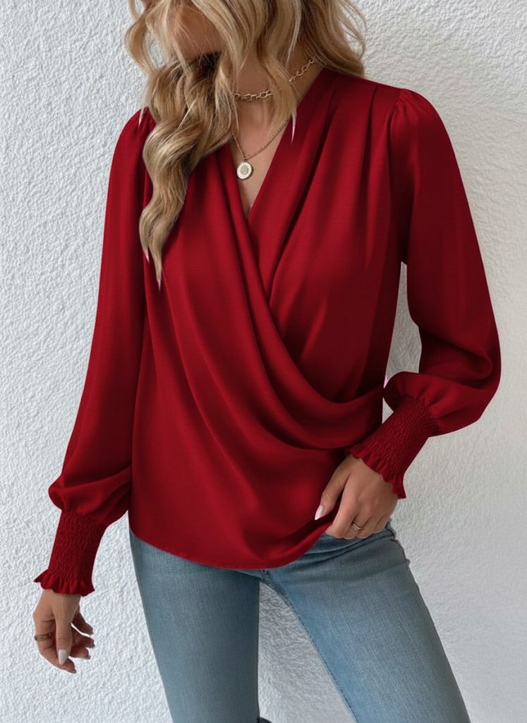 Girince 179695 Women's Long-Sleeve Wrap-Neck Sandy Blouse
