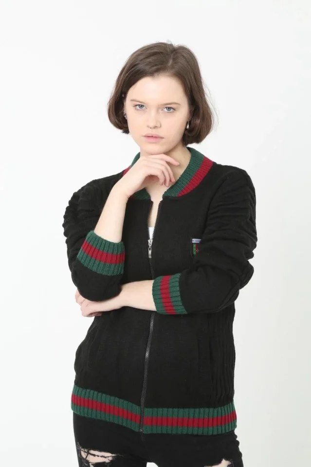 Girince 179407 Black Full-Zip Knit Cardigan