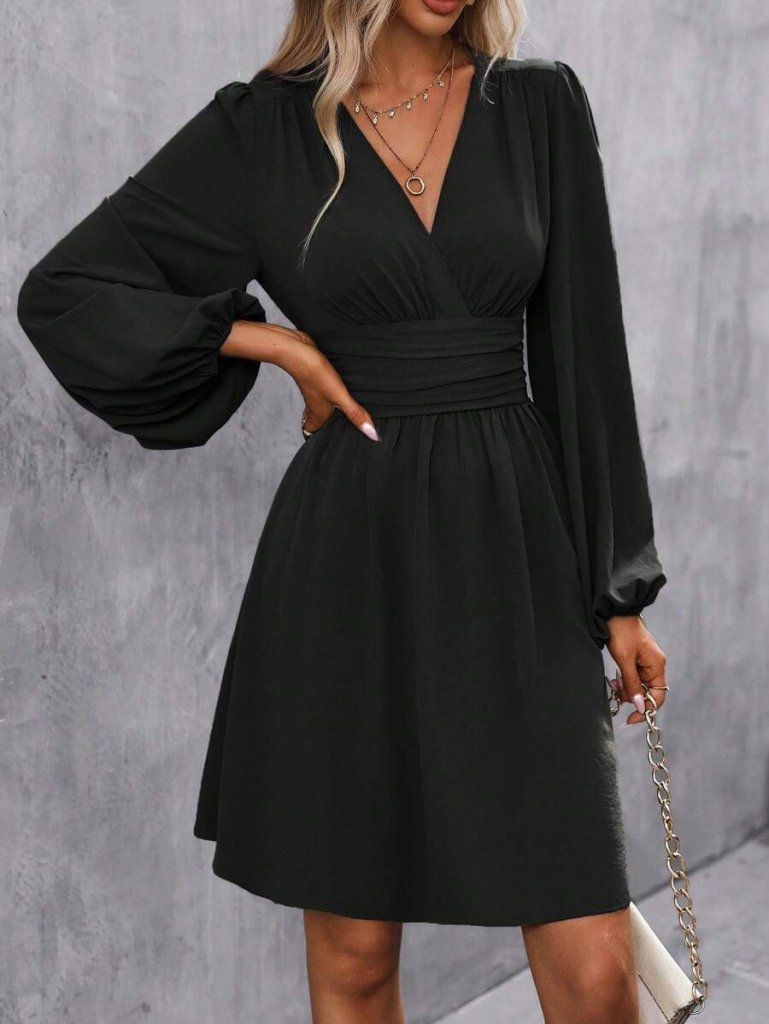 Girince 179268 Women's Long-Sleeve Wrap-Neck Mini Dress