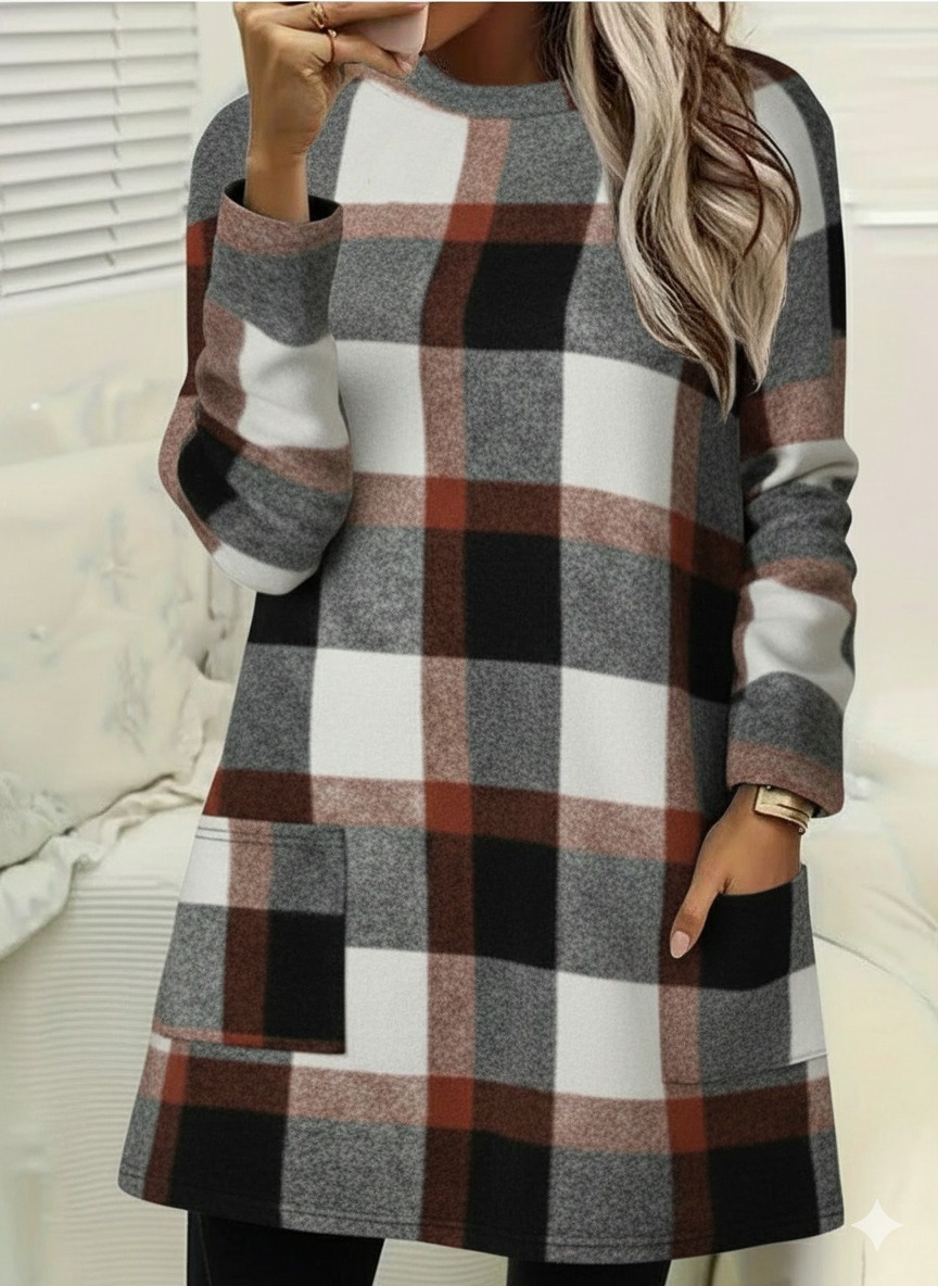 Girince 179127 Women's Long-Sleeve Check Tunic