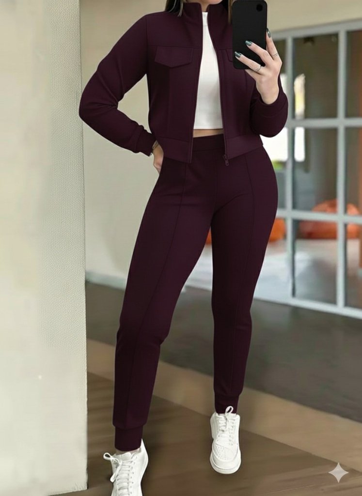 Girince 178750 Women's Purple Cropped Jacket and Trousers Set