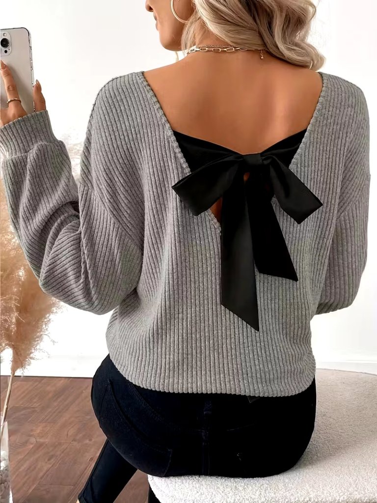 Girince 178478 Women’s Long-Sleeve V-Neck Ribbed Blouse