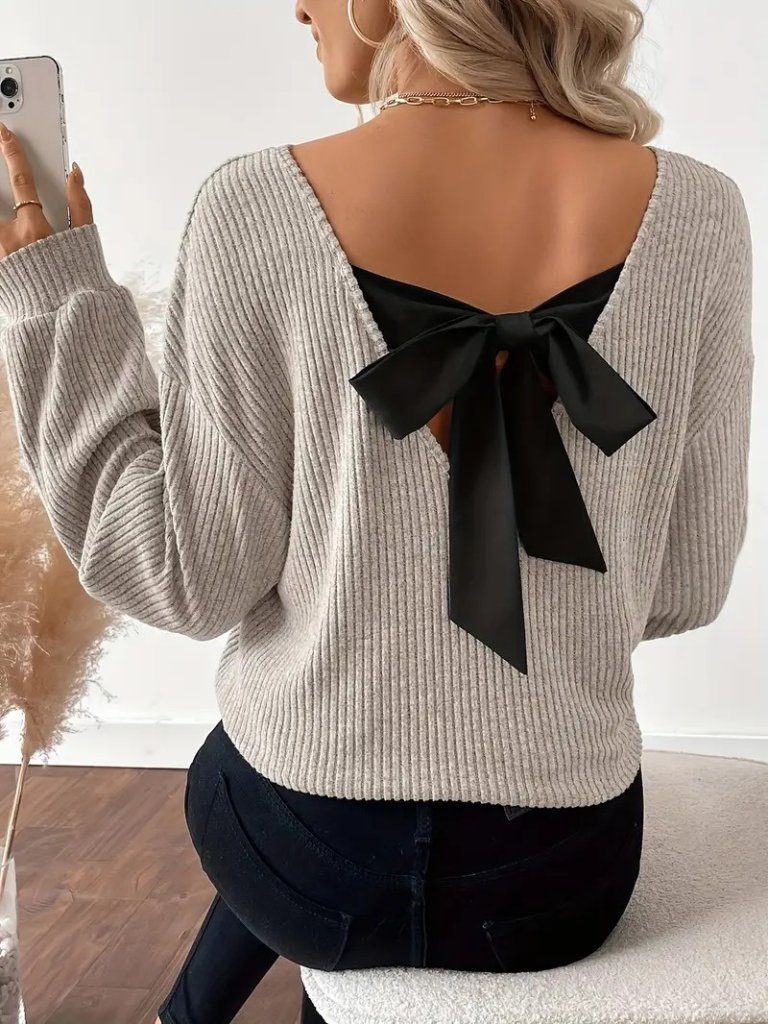 Girince 178476 Women’s Long-Sleeve V-Neck Ribbed Blouse