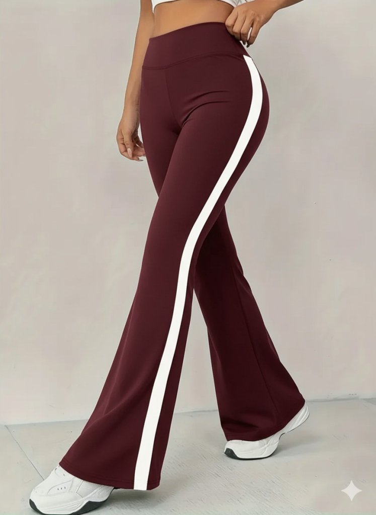 Girince 174933 Women’s High-Waist Flared Leggings with Side Stripes