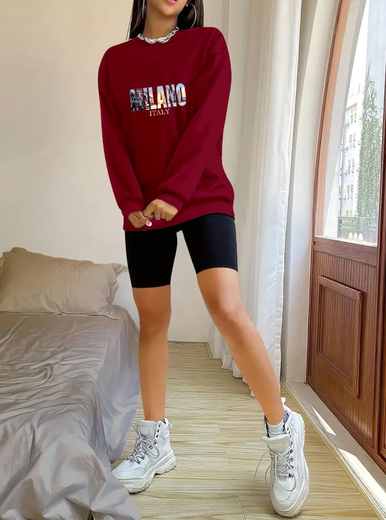 Girince 174776 Burgundy Long-Sleeve Crew-Neck Sweatshirt