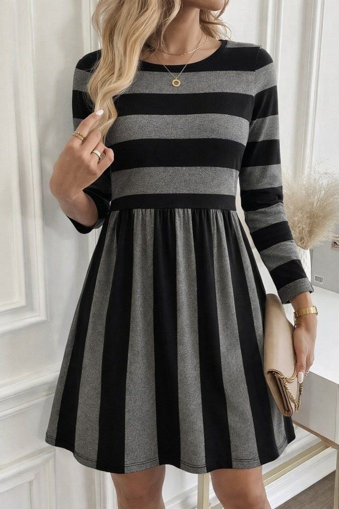 Girince 174736 Women's Long-Sleeve Striped Mini Dress