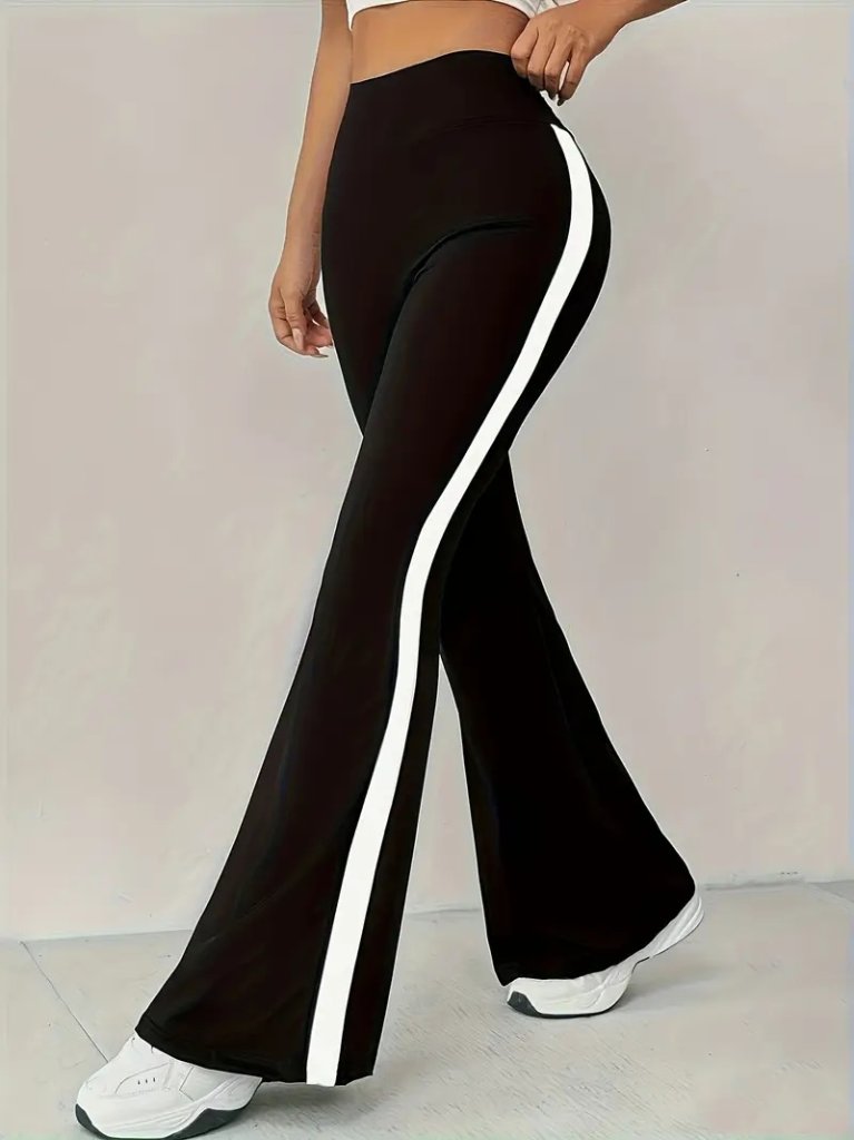 Girince 174733 Women’s High-Waist Flared Leggings with Side Stripes