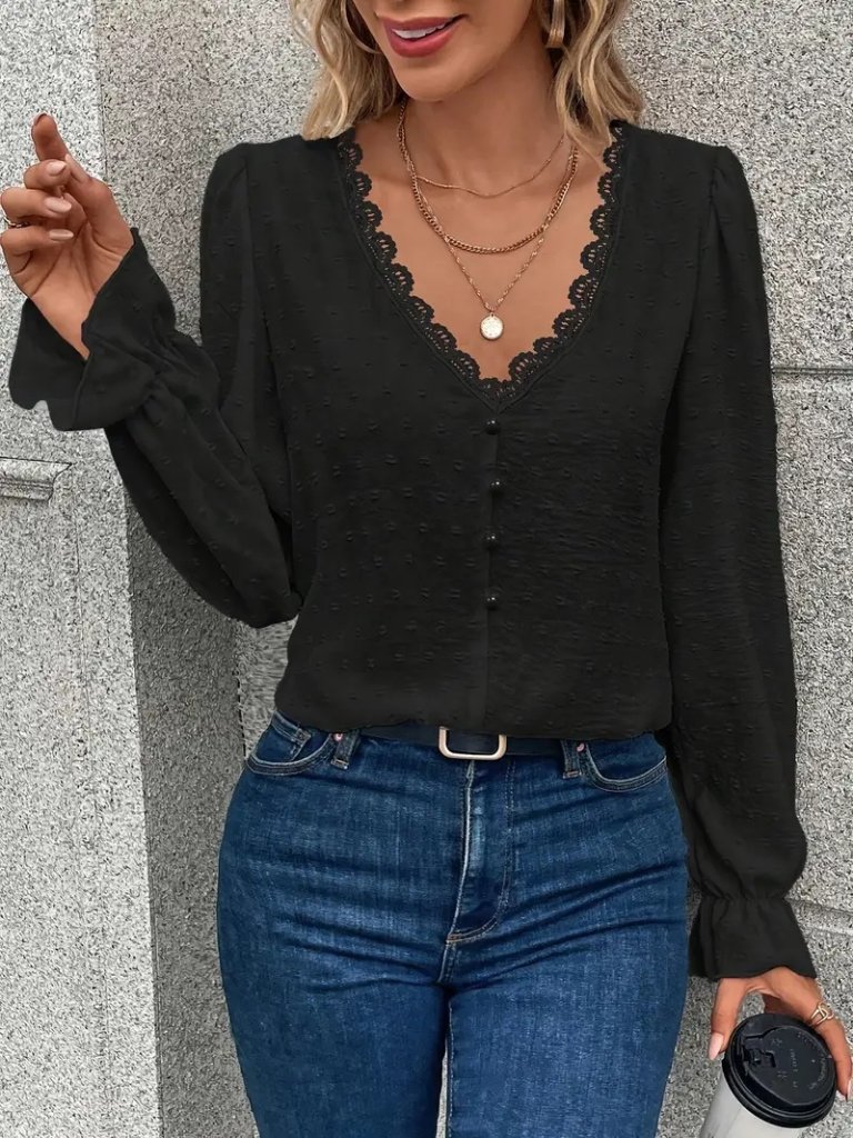 Girince 174732 Women's Long-Sleeve V-Neck Button-Front Blouse