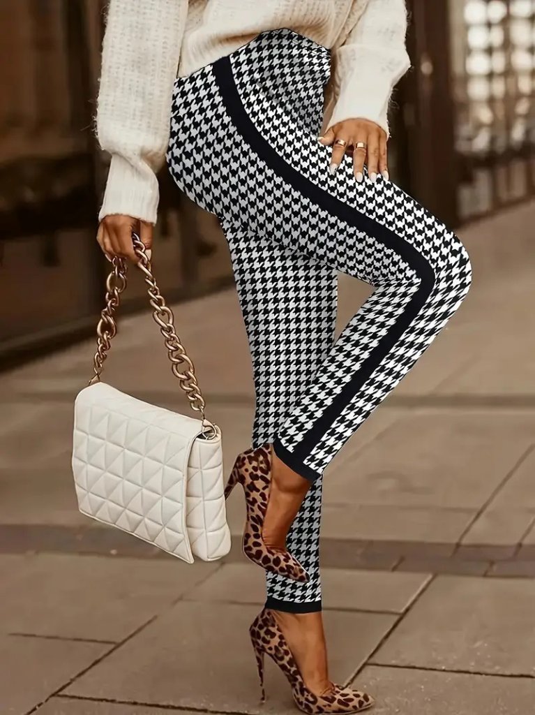 Girince 174672 Women's High-Waisted Houndstooth Trousers