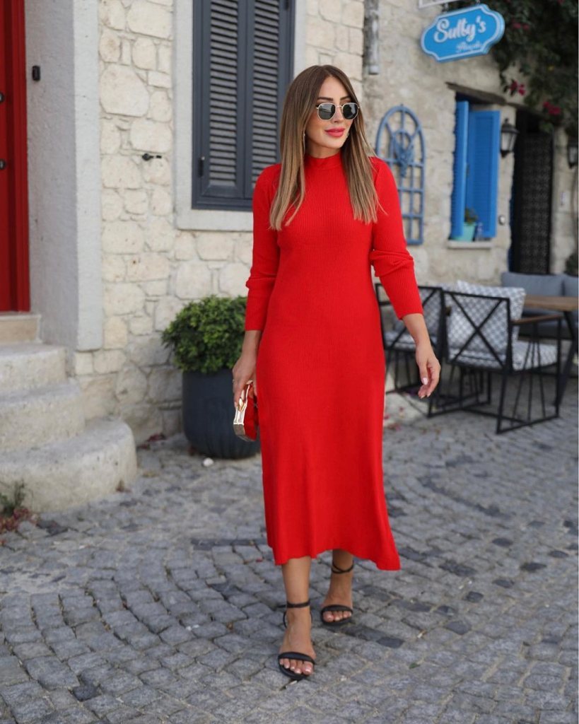 Girince 174558 Women's Long-Sleeve Midi Knit Dress