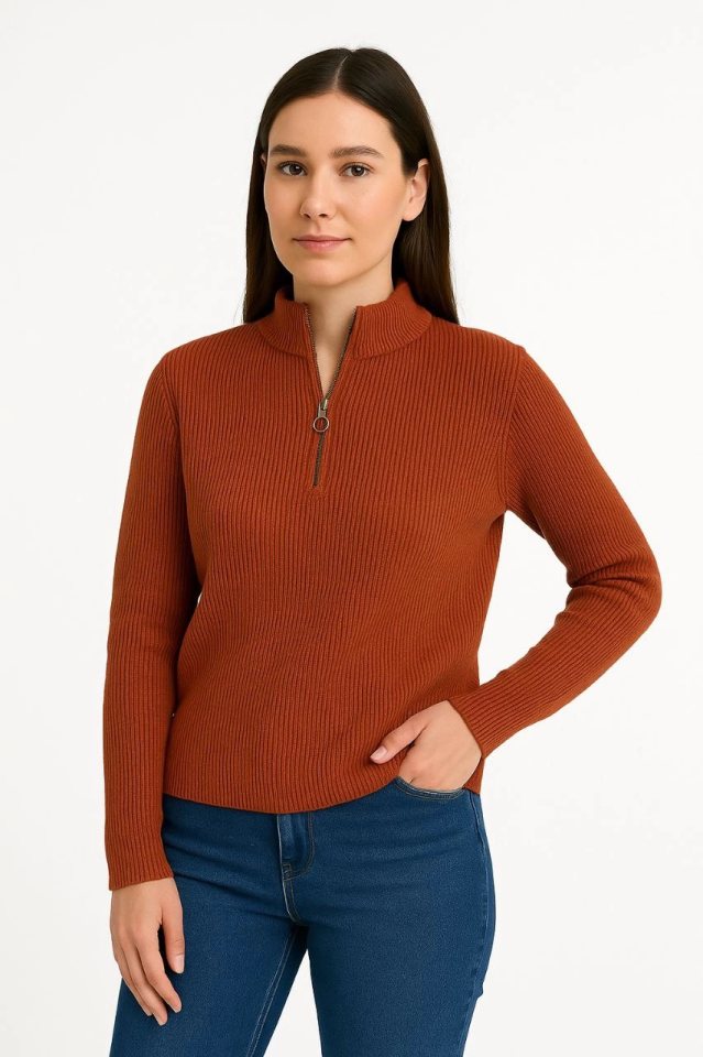 Girince 174533 Women's Half-Zip Knit Sweater, Brick