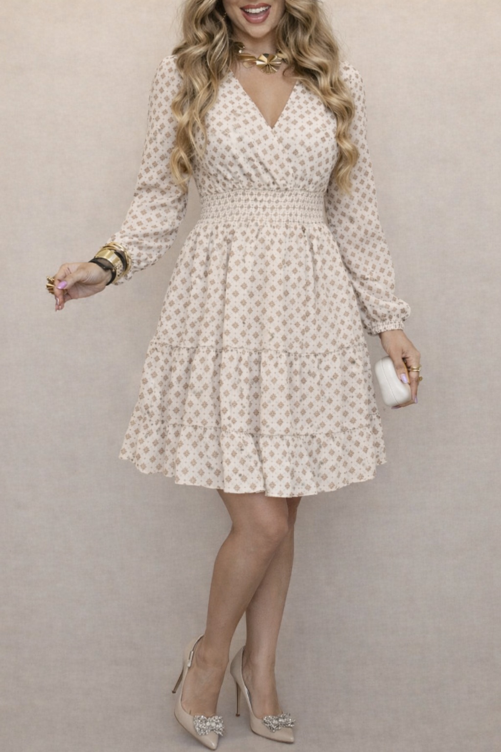 Girince 174369 Women's Long-Sleeve Printed Mini Modal Dress