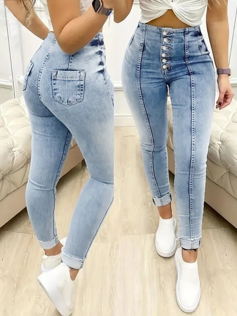 Girince 171923 Women's High-Waisted Button-Front Jeans