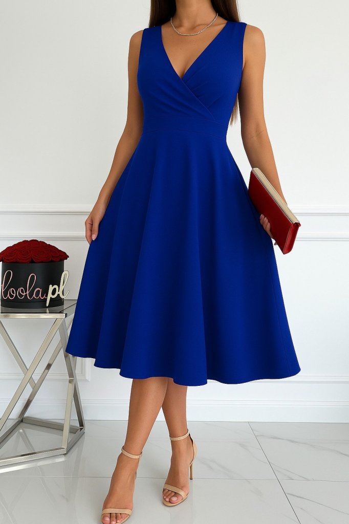 Girince 171919 Women's Crepe Wrap-Neck Sleeveless Mini Dress
