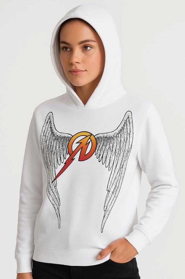 Metallica İki İplik Kapüşonlu Ön Ve Arka Baskılı Hoodie - Beyaz